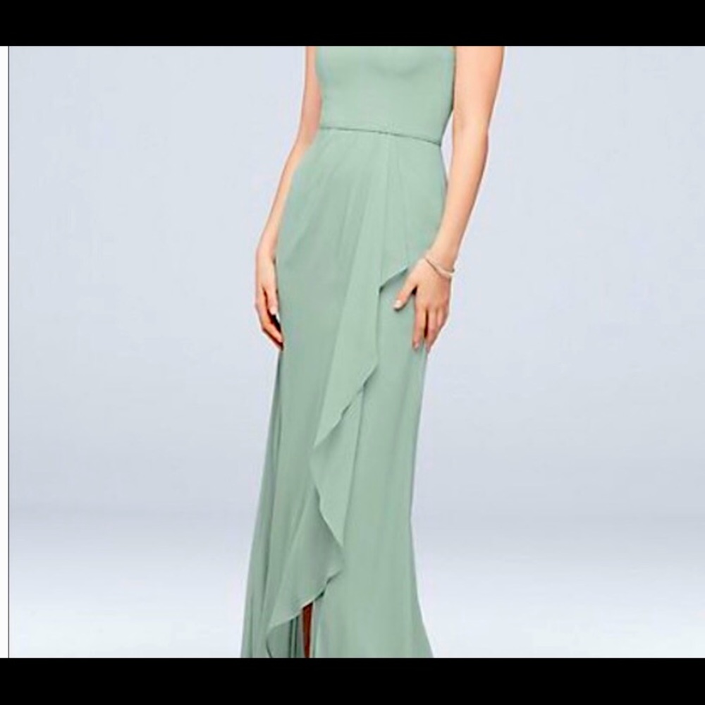 One-shoulder Chiffon — Dusty Sage bridesmaids dress.